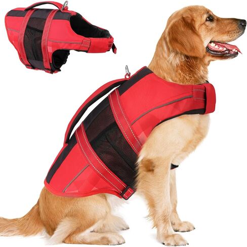 ASENKU Dog Life Jacket with Reflective Stripes, Adjustable High Flotation Dog Safety Vest, Ripstop Pet Lifesaver for Swimming Boating, Lightweight Pet Life Preserver for Medium Dogs (Blue, M) in Saudi Arabia