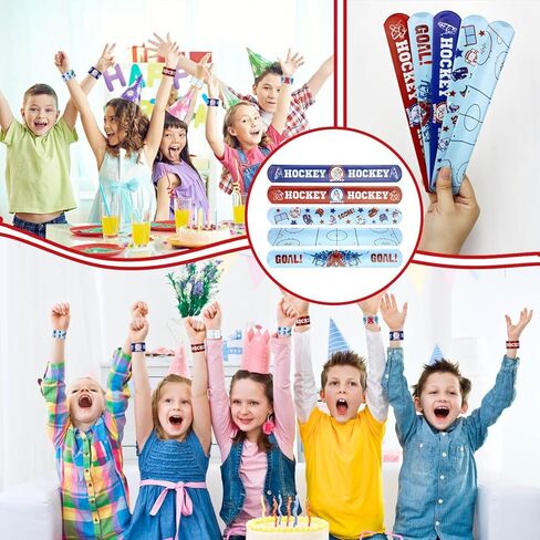 130PCS Hockey Party Favors - Incliding Hockey Keychains, Ice Hockey Gift Bags, Slap Bracelets, Hockey Stickers, Sports Mini Foam Fingers for Boys Fans Sports Hockey Birthday Party Supplies in Kuwait