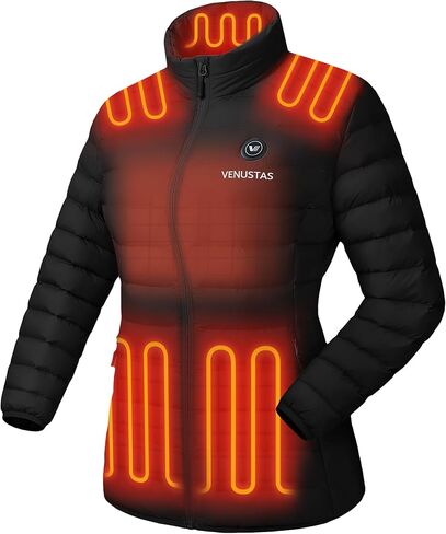 Venustas Women's Lightweight Heated Jacket with Battery, 6-Zone Electric Puffer Winter Coat for Outdoor Camping Hiking in Kuwait