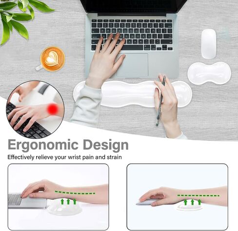 MOSISO Gel Keyboard Wrist Rest&Wrist Support for Mouse, Ergonomic Mousepad Soft Cooling Gel Pain Relief Easy Typing Pad Non-Slip Computer Laptop Wave Shaped Home/Office, Transparent in Saudi Arabia