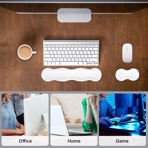 MOSISO Gel Keyboard Wrist Rest&Wrist Support for Mouse, Ergonomic Mousepad Soft Cooling Gel Pain Relief Easy Typing Pad Non-Slip Computer Laptop Wave Shaped Home/Office, Transparent in Saudi Arabia