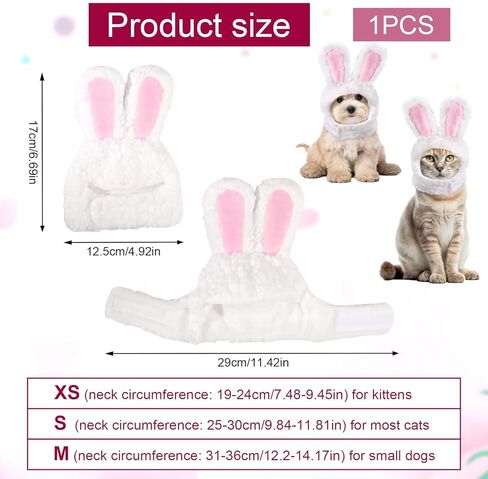Cute Bunny Rabbit Hat with Ears, 7.48-9.45in Neck Circumference Cat Costume Bunny Headband Easter Cat Headwear Costume Perfect Pet Costume Accessories for Cats & Small Dogs (XS) in Kuwait