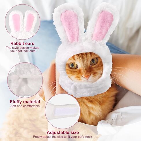 Cute Bunny Rabbit Hat with Ears, 7.48-9.45in Neck Circumference Cat Costume Bunny Headband Easter Cat Headwear Costume Perfect Pet Costume Accessories for Cats & Small Dogs (XS) in Kuwait