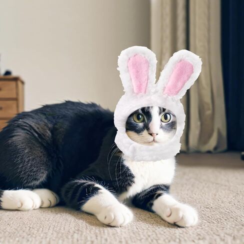 Cute Bunny Rabbit Hat with Ears, 7.48-9.45in Neck Circumference Cat Costume Bunny Headband Easter Cat Headwear Costume Perfect Pet Costume Accessories for Cats & Small Dogs (XS) in Kuwait