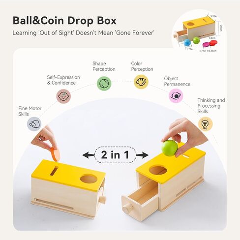 IEATFO Montessori Toys for Toddlers of Tracking, Sorting, Stacking - Wooden Ball Coin Drop Box - Wooden Shape Sorter - Silicone Rainbow Stacker, Good for Fine Motor Training and Hand-Eye Coordination in Saudi Arabia