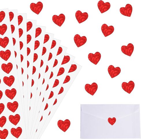 1200 Pcs Gold Heart Stickers, Small Holographic Stickers for Student Reward 0.5in Small Sparkly Sticker Self-Adhesive Labels for Envelope Decor Greeting Cards Invitation Sealing Gift Wrapp(Gold) in Kuwait