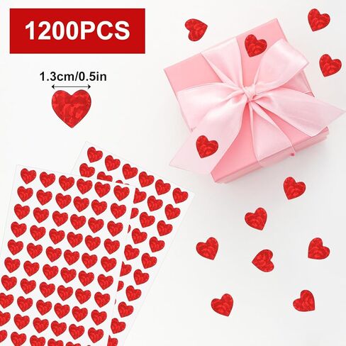 1200 Pcs Gold Heart Stickers, Small Holographic Stickers for Student Reward 0.5in Small Sparkly Sticker Self-Adhesive Labels for Envelope Decor Greeting Cards Invitation Sealing Gift Wrapp(Gold) in Kuwait