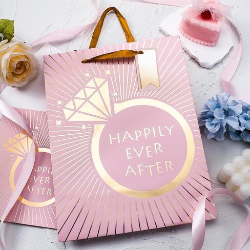 Loveinside Wedding Gift Bag with Tissue Paper, Gift Tag and Greeting Card for Wedding, Birthday, Party, and More - 10" x 5" x 13", 1 Pcs, Wedding Ring Pink in Saudi Arabia