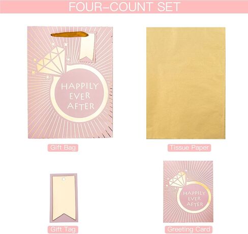 Loveinside Wedding Gift Bag with Tissue Paper, Gift Tag and Greeting Card for Wedding, Birthday, Party, and More - 10" x 5" x 13", 1 Pcs, Wedding Ring Pink in Saudi Arabia