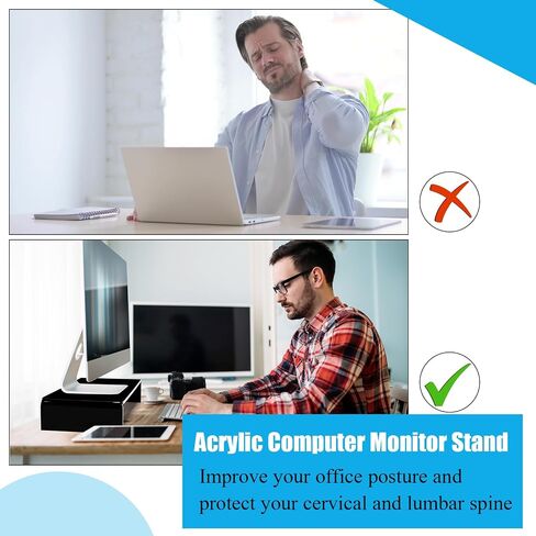 Jetec 2 PCS Acrylic Monitor Stand STAND Desktop Video Acrylic Monitor Riser Desk Shelf Computer Stand for Laptop TV Screen Screen Screen Organizer Day Supplies (Black ، 12 × 8 × 3 بوصة) in Kuwait