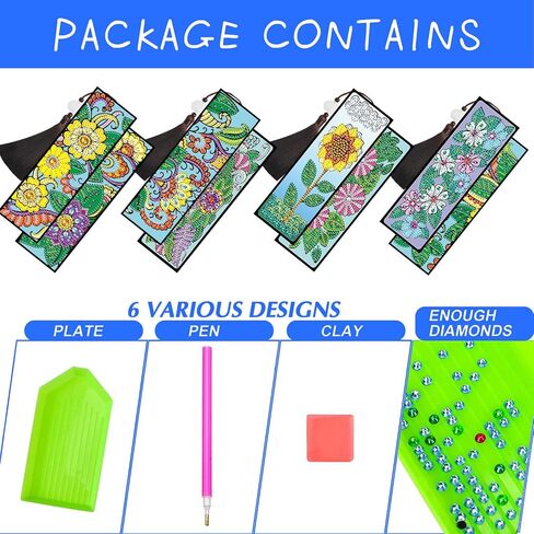 8 Pack Diamond Painting Bookmarks - Flowers, Art Bookmark Kit with Tassel, Resin, Rhinestone, Leather for Adults DIY Beginner in Saudi Arabia