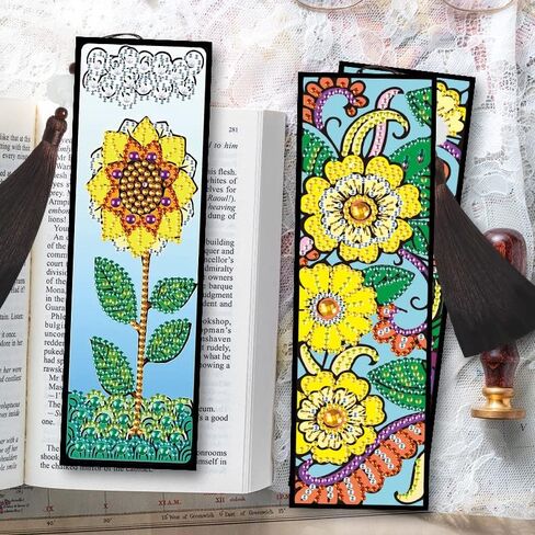 8 Pack Diamond Painting Bookmarks - Flowers, Art Bookmark Kit with Tassel, Resin, Rhinestone, Leather for Adults DIY Beginner in Saudi Arabia