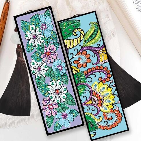 8 Pack Diamond Painting Bookmarks - Flowers, Art Bookmark Kit with Tassel, Resin, Rhinestone, Leather for Adults DIY Beginner in Saudi Arabia