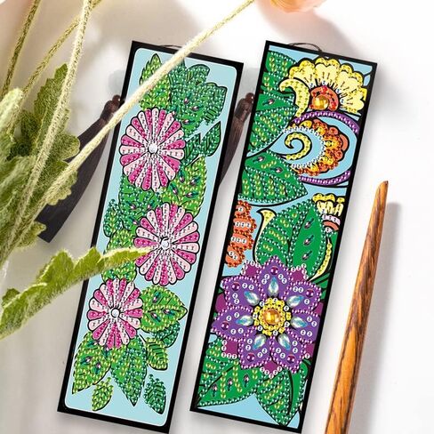 8 Pack Diamond Painting Bookmarks - Flowers, Art Bookmark Kit with Tassel, Resin, Rhinestone, Leather for Adults DIY Beginner in Saudi Arabia