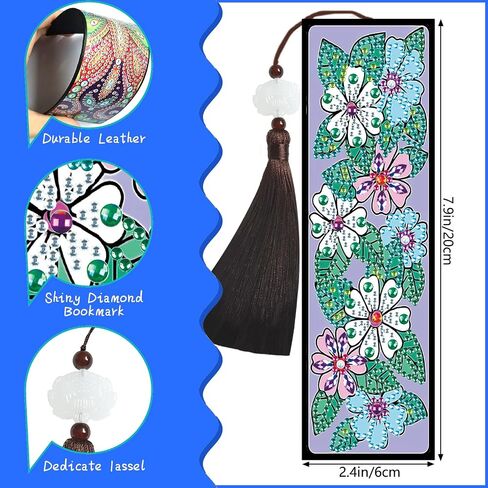 8 Pack Diamond Painting Bookmarks - Flowers, Art Bookmark Kit with Tassel, Resin, Rhinestone, Leather for Adults DIY Beginner in Saudi Arabia