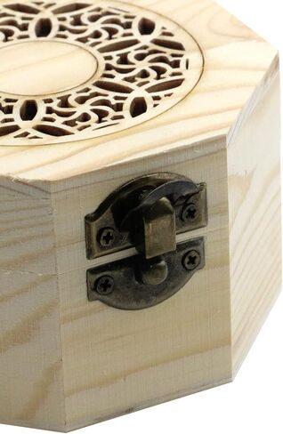 My Mironey 3.7 "× 2.4" صندوق خشبي غير مكتمل مع غطاء نمط مجوف المنحوت المنحوت Octagon مربع خشب غير مصقول مربع تخزين DIY مع غطاء مفصلي وحزمة المشبك الأمامية من 2 in Kuwait