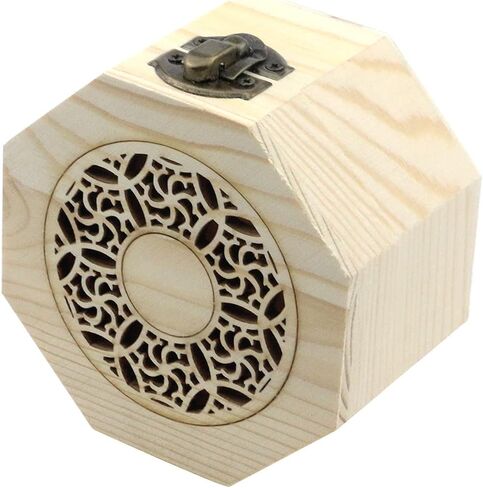 My Mironey 3.7 "× 2.4" صندوق خشبي غير مكتمل مع غطاء نمط مجوف المنحوت المنحوت Octagon مربع خشب غير مصقول مربع تخزين DIY مع غطاء مفصلي وحزمة المشبك الأمامية من 2 in Kuwait