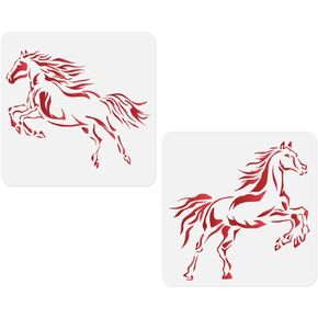 2Pcs Horse Wall Stencil for Painting 11.8 x 11.8 Inch Art Drawing DIY Crafts Reusable Plastic Stencil for Painting on Wood Fence Wall Floor Fabric Canvas