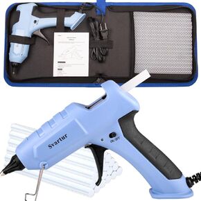 Full Size Hot Glue Gun with 60W/100W/OFF Switch, 9.8ft Extra-long Power Cord Industrial Glue Gun with 2 Nozzles, 15 Glue Stick, Dual Power High Temp Hot Melt Glue Gun Large with Case for Craft, Purple