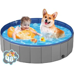 YSJILIDE Portable Dog Pool PVC Pet Swimming Pool Bathtub Collapsible Dog Pool, Hard Plastic Pool for Pets to Swim and Bath (L-48"x 12" Dark Grey)