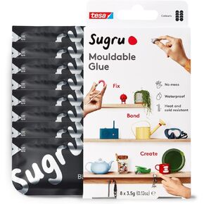 Tesa Sugru Super Glue - Waterproof Glue for Home Improvement + Craft Glue Tasks - Use as Wood Glue, Poster Putty or Silicone Adhesive for Repairing + Bonding - 8 Pack - Black (3.5g/ea)