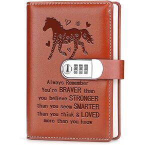 Horse Gifts Leather Combination Lock Notebook for Women Girls Always Remember You’re Braver Than You Believe Leather Combination Lock Notebook Inspirational Gift Horse Lover Gifts (always remember)
