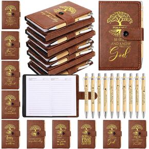 Spakon 40 Pcs Christian Gifts Bulk Include Leather Bible Study Notebook Verse Ballpoint Pen Prayer Journal Religious God Notepad for Men Women Church Sunday School Gifts (English Tree of Life)