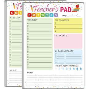 Teacher Notepad 5.5 x 8.3 Inch Checklist Daily Scheduler Sheets Tear-Off Daily to Do List Organizer Planner Sheets for Teachers Daily Tasks Notepad Appreciation 2 Pack