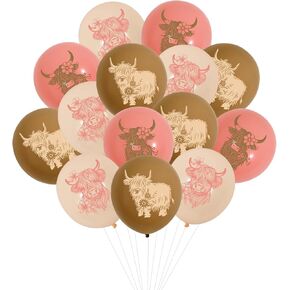 JOYMEMO 45 Pieces 12 Inches Highland Cow Party Latex Balloons Boho - Pink Highland Cow Baby Shower Decorations, Highland Cattle Birthday Supplies for Pregnancy Celebration Newborn Party