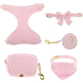 Dog Harness, Cute Dog Collar Harness with Bow, Adjustable Leash Set for Puppies, Breathable Pet Vest, Medium, Pink, 1 Set