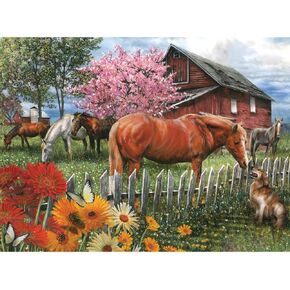 Bits and Pieces - 300 Large Piece Jigsaw Puzzle for Adults - Chatting with The Neighbors - 300 pc Horses Jigsaw by Artist Thomas Wood