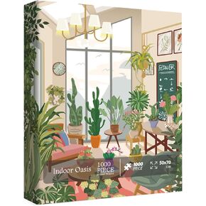 Colorful Plant Art Puzzle 1000 Piece for Adult, Houseplant Jungle 1000 Piece Puzzle Scculents, Flower Jigsaw Puzzles 1000 Pieces Painting