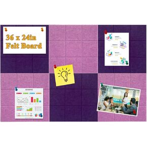 Large Felt Cork Board for Wall 36" x 24" with 35 Pushpins, Self Adhesive DIY Felt Bulletin Board for Office School Home Wall Decor Stickers Memos Photos Display (Purple & Pink)