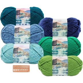 Lion Brand Yarn - Hometown - 6 Skein Assortment with Needle Gauge (Deep Sea)