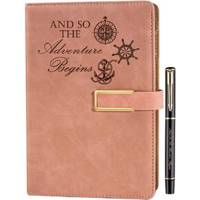 Fanery Sue Refillable Adventure Travel Journal For Women & Men Faux Leather Hardcover A5 Travel Notebook College Ruled 200 Lined Pages Lay-Flat Diary With Pen & Magnetic Buckle（Adventure - Blue