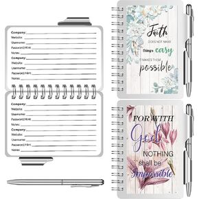 Spakon 2 Pieces Small Password Notebook Portable Organizer Christian Pattern Spiral Bound Password Keeper with Pen for Inspirational Teacher Gifts Church Event Gifts 3.5 x 4.3 Inches