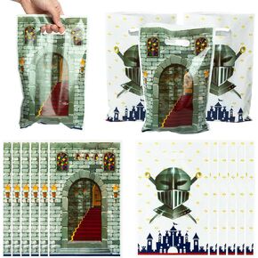 Medieval Knight Party Favor Bags - 50Pcs Plastic Castle Candy Treat Gift Bag with Handles Snack Goodie Treat Pouches for Kids Medieval Knight Theme Birthday Party Supplies Baby Shower Decor