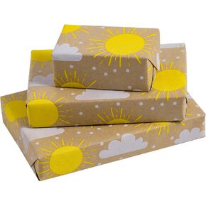 RUSPEPA Kraft Wrapping Paper Roll - Mini Roll - Sun and Cloud Design Great for Birthday, Party, Baby Shower - 17 Inches X 32.8 Feet