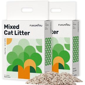 FUKUMARU Tofu Cat Litter, Dust Free Clumping Cat Litter Pellets, 100% Natural Ingredients, Lightweight, Flushable, Ultra Absorbent, Low Tracking, Odor Control, Apple Wood Pellets (8lb x 2 Bags)