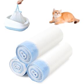 60 Pcs Cat Litter Box Liners Bags Cat Litter Box Trash Bags with Drawstring Compatible with Litter Box Robot 3/4, 12 Gallons Heavy Duty Cat Litter Bags Blue 25 x 16 Inch