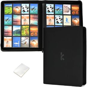 KLEAR 16 Pocket Card Binder, 1000+ Trading Card Binder with 100 Card Sleeves, PU Leather, Ringless and Zip Protect, Side Loading Card Collection Binder for Trading Card and Collectible Cards (Black)