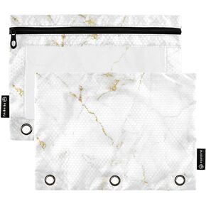 Purple Grid Pencil Pouch for 3 Ring Binder with Zipper 2 Pack Binder Pouches Cosmetic Bag with Clear Window