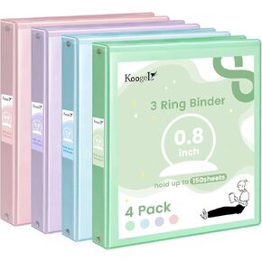 Koogel 4pcs 0.8 '' 3 حلقات مع جيوب ، سعة 200 ورقة ، يناسب 11 "× 8.5" حجم الرسالة الأمريكية ، و 4 ألوان المجلدات الأساسية للمنزل المدرسي المكتبي