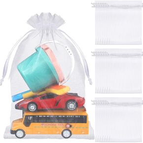 Sweetude 30 Pcs 16 x 24 Inches White Extra Large Drawstring Organza Bags Mesh Gift Drawstring Pouches Mesh Gift Bags Jewelry Pouches for Party Wedding Favor Candy Bottle Sample