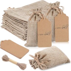 10 PCS Burlap Gift Bags 6x4" Small Gift Bags Drawstring with Drawstring and Gift Tags & String, Reusable Linen Burlap Sack for Wedding Favors Party Jewelry Pouches, Christmas, Coffee, DIY Craft Bags