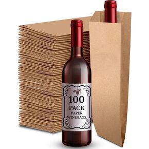 Wine Bags for Wine Bottles - [100 Pack] - (Quart Size) - Kraft Wine Bottle Bags Bulk, Freshly Baked Bread, or Party Favors - Durable Recyclable Gift Bags for Events & Retail Use