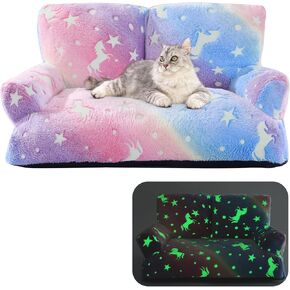 MABOZOO Pet Couch Bed, Cat Couch Cat Sofa Glow in The Dark with Non-Slip Bottom, Cat Couch Pet Sofa Bed Puppy Sleeping Bed for Medium Small Dogs, Cats up to 25 lbs (Colorful)
