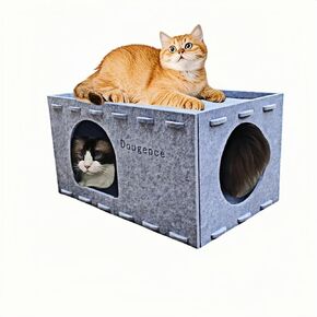 Cat House for Indoor Cats Large Cat Lounge Cave Bed Scratch Resistant Detachable Felt Cat Hideaway Bed for Cats up to 22 Lbs (Grey)
