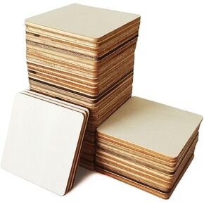 30PCS 4x4 Inch Wood Squares, Unfinished Blank Natural Square Wood Pieces Wooden Cutouts for DIY Crafts Painting, Scrabble Tiles, Coasters, Home Decoration