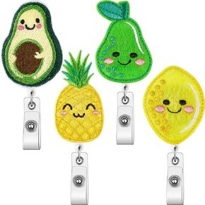 4 Pieces Reel Retractable Badge Holder with Swivel Alligator Clip Felt Embroidered ID Badge Reel for Nurse Doctor Office Worker(Cute Style)